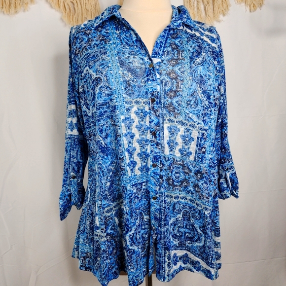 Tops Blue Plus Size 3x Womens Top Blouse Fall Winter